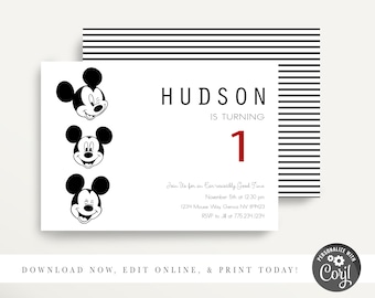 Invitación moderna de MICKEY MOUSE, Cumpleaños de Mickey Vingage, Casa Club de Mickey Mouse, Invitaciones de cumpleaños de Mickey, Fiesta de Mickey Mouse