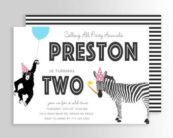 Modern Simple Party Animal Invitation, Wild Animal Party, Zoo Invitation, Safari Birthday, Petting Zoo, Printable Invitation, Boy