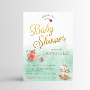 Simple Tea Party Baby Shower Invitation, Tea Party Invitation, High Tea Baby Shower Invitation, Baby Shower Invitation, Floral Baby Shower