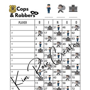 Cops and Robbers Bingo Board!  Mixed and straight boards included - digital printable download - 1-75 ball - 15 player