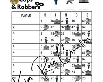 Cops and Robbers Bingo Board!  Mixed and straight boards included - digital printable download - 1-75 ball - 15 player