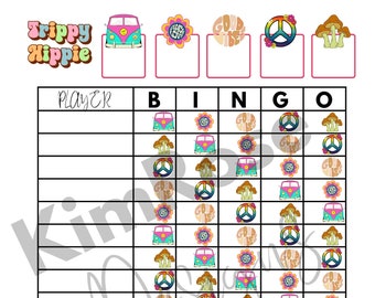 Trippy Hippie 1-75 - 15 player bingo board - straight, mixed and blank 3-pack