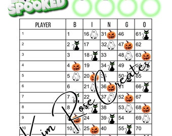SPOOKED Bingo Board - Halloween - 15 line - 75 ball - straight and mixed