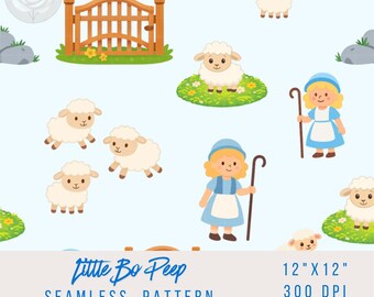 Little Bo Peep seamless pattern 300 dpi jpg and png nursery rhyme collection