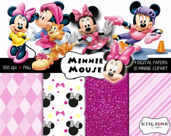 Minnie Mouse Digital Paper and Clipart Pack ~ Printable, scrapbooking, invitations, decor and more