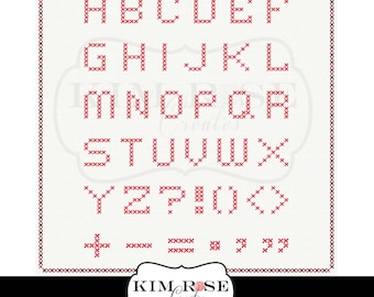 Cross-stitch Alphabet Clipart, PNG, Frame & Background (Digital Download)