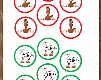 Farm Cupcake Toppers 2" Circle with Cows & Horses **INSTANT DOWNLOAD**