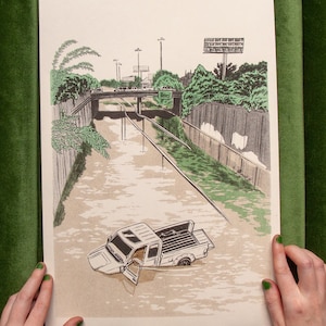 Sinking Truck Large Risograph Art Print image 1