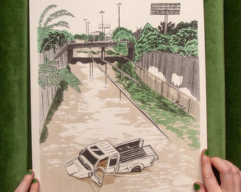 Sinking Truck - Large Risograph Art Print