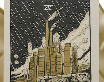 The Devil Tarot Art Print: Handmade Risograph on Recycled Paper