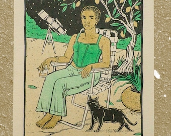 The High Priestess Risograph Print: Tarot Card Art (7" x 11")