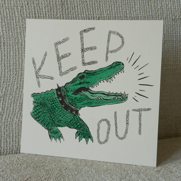 Keep Out Gator! - Small Risograph Art Print 8" x 8"