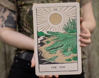 The Sun - Tarot Card inspired Riso Art Print with rounded corners. Printed by Mystic Multiples. 7" x 11" handmade physical print.