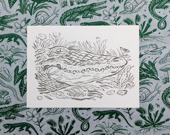 Sneaky Gator - Small Letterpress Art Print