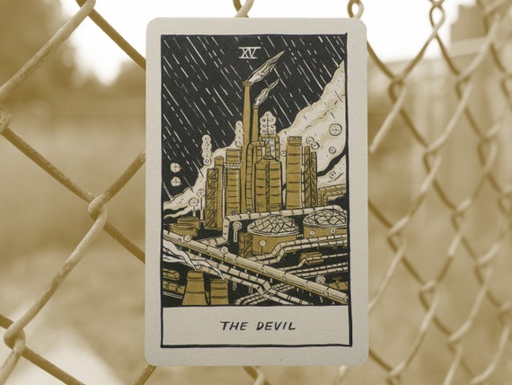 The Devil Tarot Art Print: Handmade Risograph on Recycled Paper
