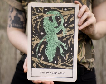 Iguana Tarot Card Art Print: The Hanged Man Risograph (7" x 11")