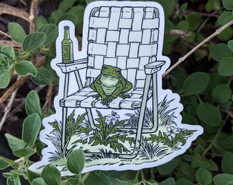 Patio Frog Vinyl Sticker: Relaxing Toad Art Decal