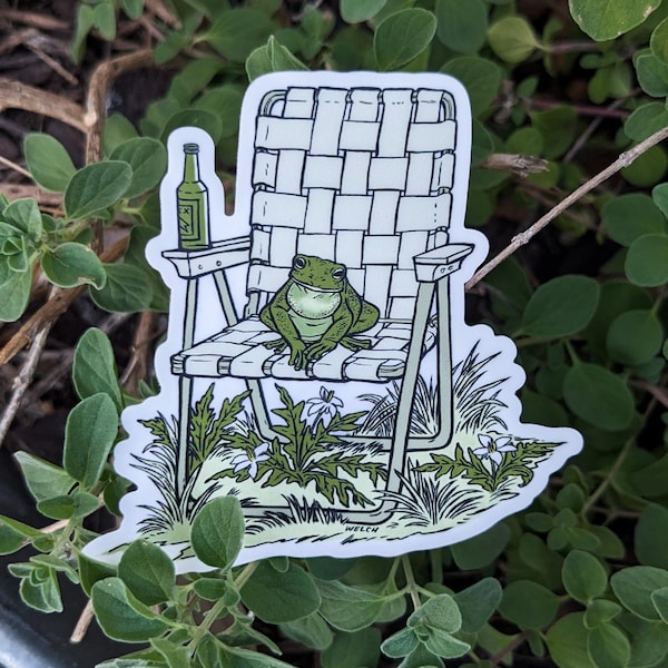 Patio Frog Vinyl Sticker: Relaxing Toad Art Decal