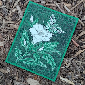 Moonflower Art Print: Night Garden Screenprint, Green & Black (8x10)
