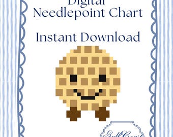 Patrón de bordado de gofre sonriente en PDF / Gráfico de puntadas de desayuno lindo / Mini diseño de descarga instantánea