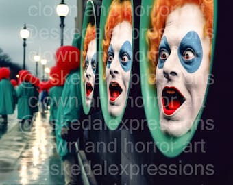 Laughing Wall and Weird group of Clowns. Digital Download - Hi-resolution JPG and PNG - Halloween original design by Artist Erik Eskedal