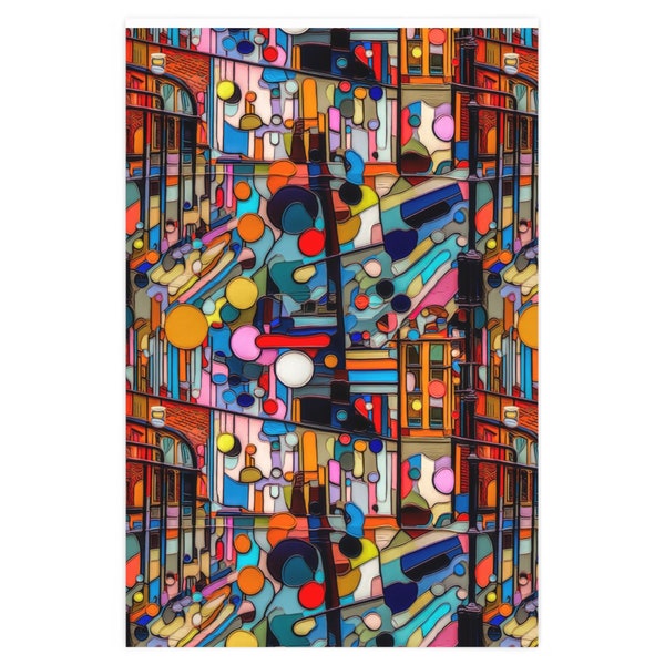 Busy Streets - Abstract Vibrant City - Exclusive Designer Series Gift Wrapping Paper by Artist Erik Eskedal - 90gsm, 2 Sizes Available
