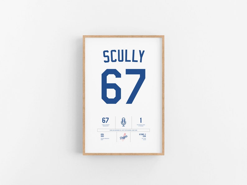 Vin Scully Stats Print Wall Art Vintage Poster Dodgers Baseball image 1