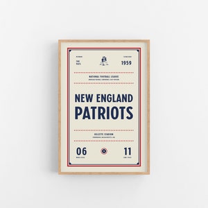 New England Patriots Ticket Print Wall Art Vintage Poster Patriots Football image 1