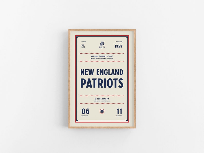 New England Patriots Ticket Print Wall Art Vintage Poster Patriots Football image 1