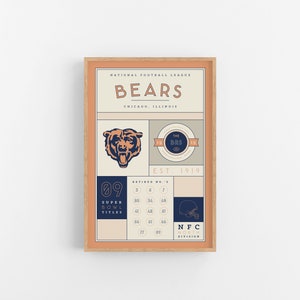 Chicago Bears-statistieken afdrukken | Muurkunst | Vintage poster | Berenvoetbal