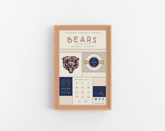 Chicago Bears Stats Print | Wall Art | Vintage Poster | Bears Football