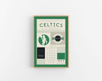 Boston Celtics Statistik Druck | Wandkunst | Vintage Poster | Keltische Korbbälle
