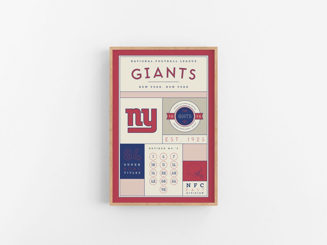 New York Giants Stats Print Wall Art Vintage Poster Giants Football Etsy