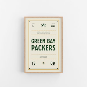 Green Bay Packers Ticket Print | Wall Art | Vintage Poster | Packers Football