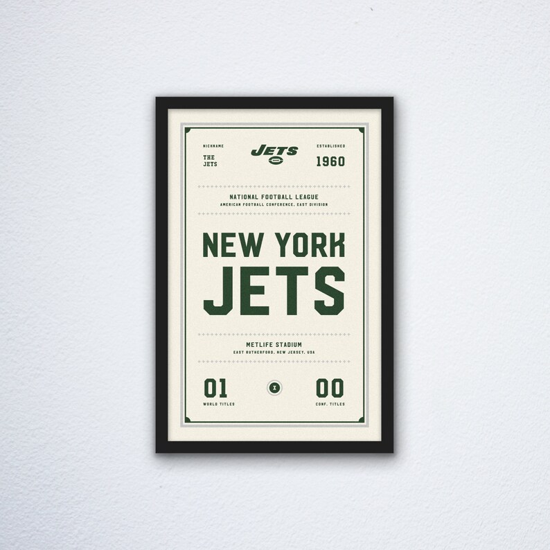New York Jets Ticket Print Etsy