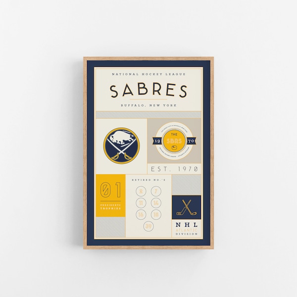 Buffalo Sabres Statistieken afdrukken | Kunst aan de muur | Vintage-poster | Sabers Hockey