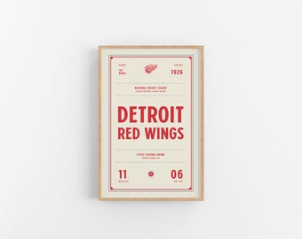 Detroit Red Wings Ticket Print | Wall Art | Vintage Poster | Red Wings Hockey