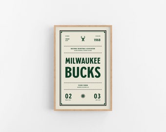 Milwaukee Bucks Ticket Print | Wall Art | Vintage Poster | Bucks Basketball