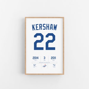 Clayton Kershaw-statistiekenprint | Muurkunst | Vintage poster | Dodgers-honkbal