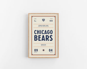 Chicago Bears Ticket Print | Wall Art | Vintage Poster | Bears Football