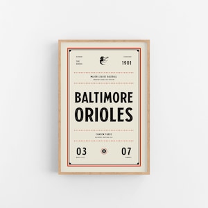 Baltimore Orioles Ticket Print | Wall Art | Vintage Poster | Orioles Baseball
