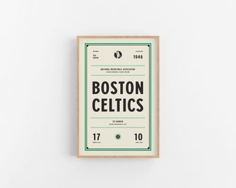 Boston Celtics Ticket Print | Wall Art | Vintage Poster | Celtics Basketball