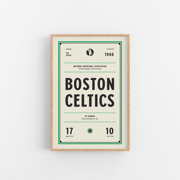 Boston Celtics Ticket Print | Wall Art | Vintage Poster | Celtics Basketball