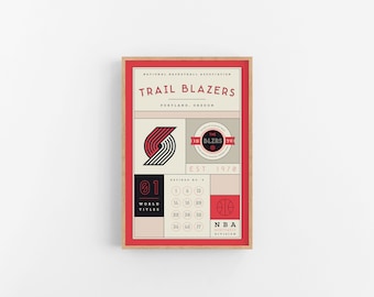 Portland Trail Blazer Stats Print | Wall Art | Vintage Poster | Trail Blazers Basketball