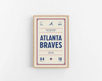 Atlanta Braves Ticket Print | Wall Art | Vintage Poster | Braves Baseball