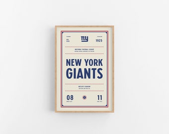 New York Giants Ticket Print | Wall Art | Vintage Poster | Giants Football