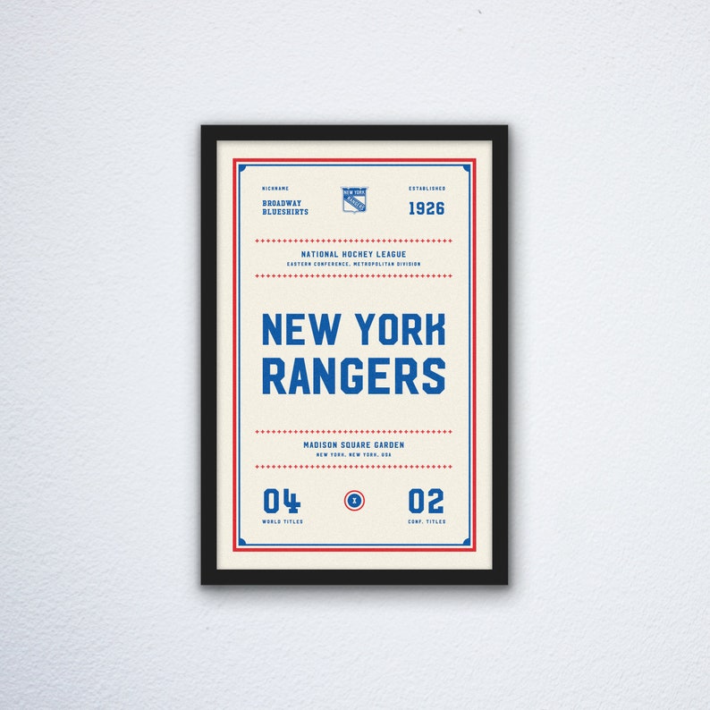 New York Rangers Ticket Print Etsy