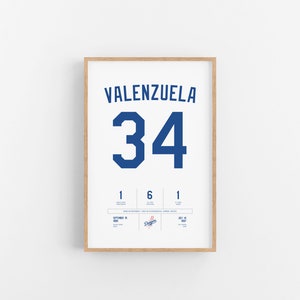 Fernando Valenzuela Stats Imprimer | Art mural | affiche vintage | Baseball des Dodgers