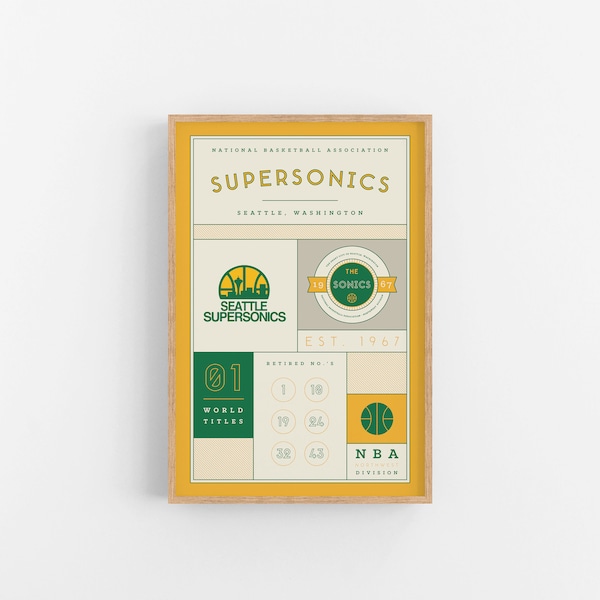 Seattle Supersonics Stats Print | Wall Art | Vintage Poster | Supersonics Basketball