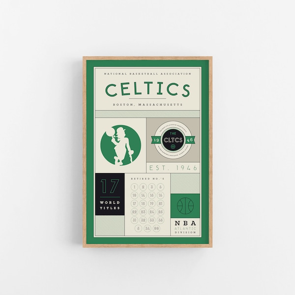 Boston Celtics Stats Print | Wall Art | Vintage Poster | Celtics Basketball